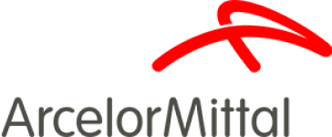 The logo of 'Arcelor Mittal' is written in black with a red line symbol above it.