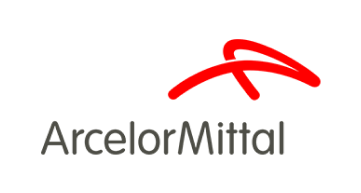 The logo of 'Arcelor Mittal' is written in black with a red line symbol above it.