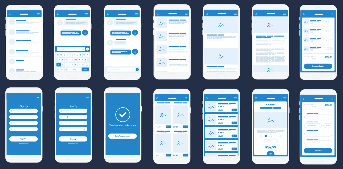 Ecrans d'une application mobile