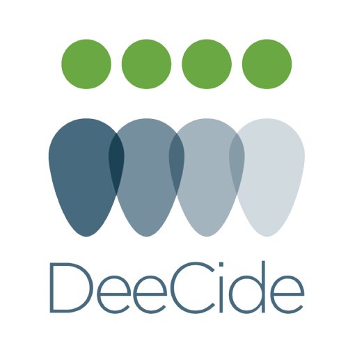 Four oval shapes overlap each other with green dots above then and the text 'DeeCide' below that.