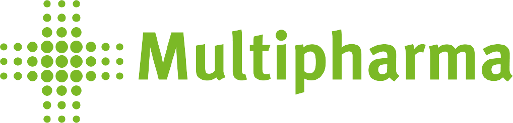 The word 'Multipharma' displayed in green writing with a dotted cross to the left of it.